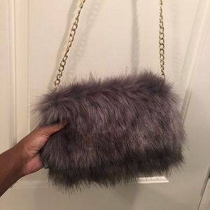 Grey Faux Fur Clutch